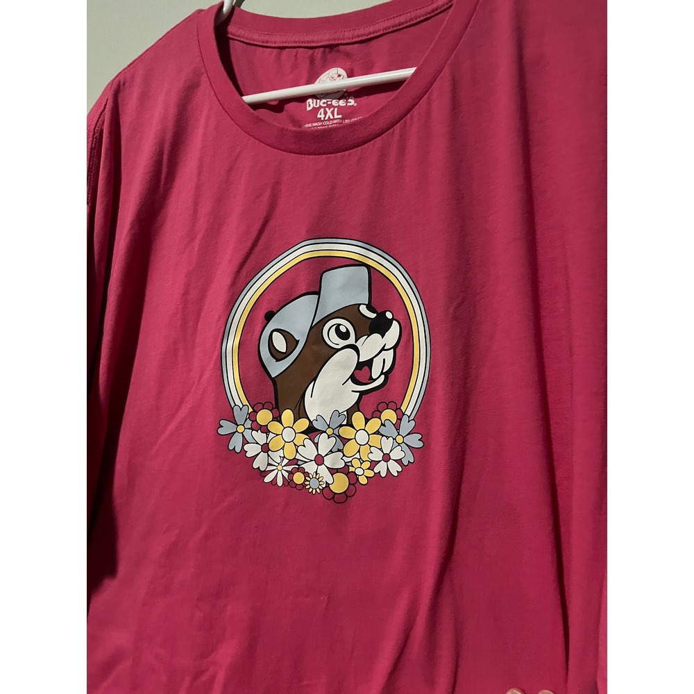 Buc-ee's Beaver Flower Happy Place Pink T-Shirt Bright Adult Size 4XL - Picture 2 of 4